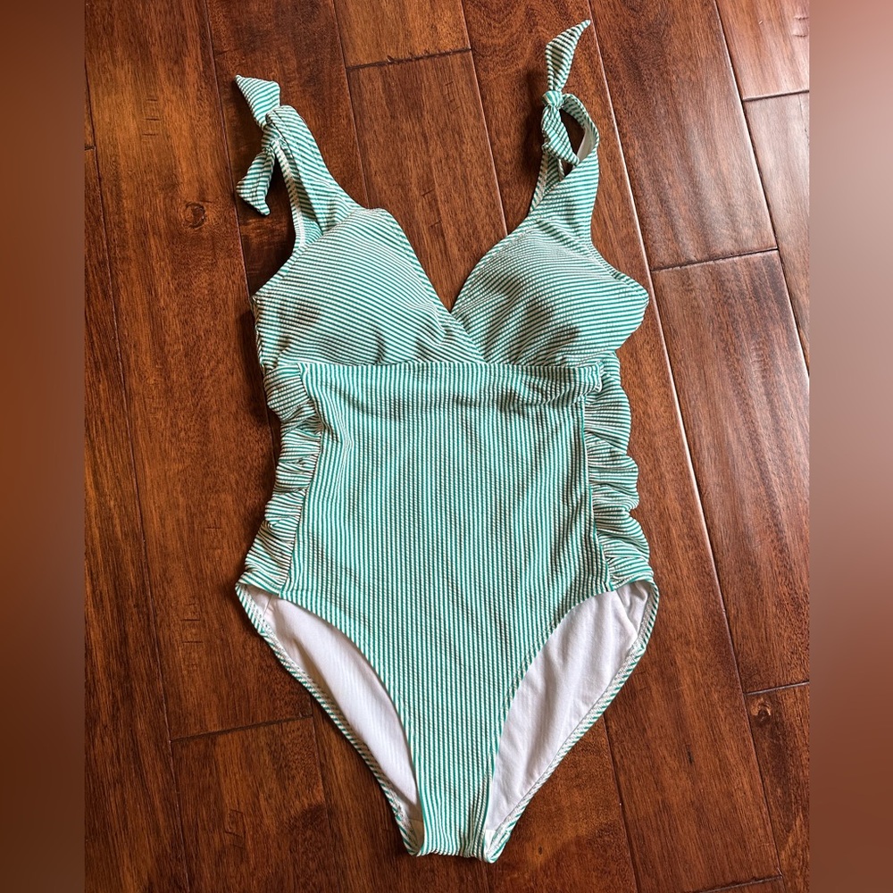 Ralph Lauren Green and White Striped Swimsuit